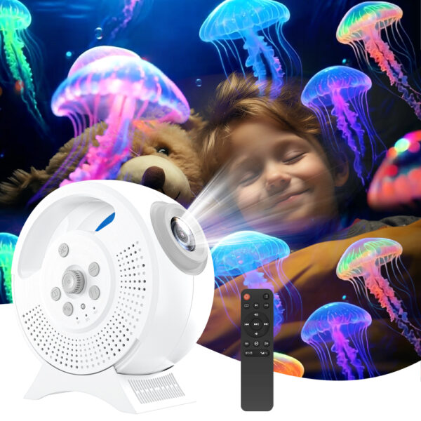 White jellyfish star projector night light with remote control, ocean & starry sky LED lamp for kids bedroom