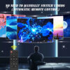 Functional infographic of star projector remote control, auto loop playback without manual video switching