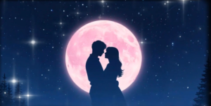couple silhouette pink full moon star projection for LED star projector