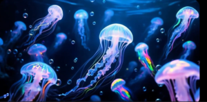 colorful glowing jellyfish underwater bubble projection for LED star projector
