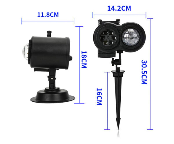 Size dimension measurement chart of Festlamp outdoor Christmas projector light and ground stake