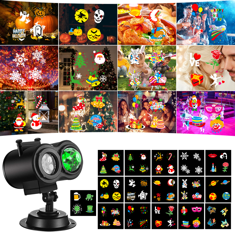 Festlamp Christmas projector light with 16 interchangeable holiday pattern slides for all seasons decor