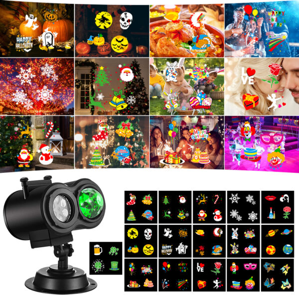 Festlamp Christmas projector light with 16 interchangeable holiday pattern slides for all seasons decor
