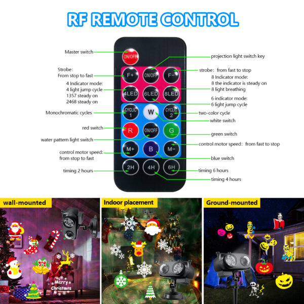 2 installation ways wall mount & ground stake for Christmas projector light