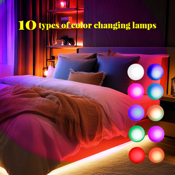 Bedroom scene of color changing atmosphere flashlight, 10 RGB color mood lighting effect for home romantic night decor