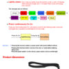 Operation guide and dimension drawing of silver color changing atmosphere flashlight, 10 RGB light modes switch tutorial and product size parameter chart