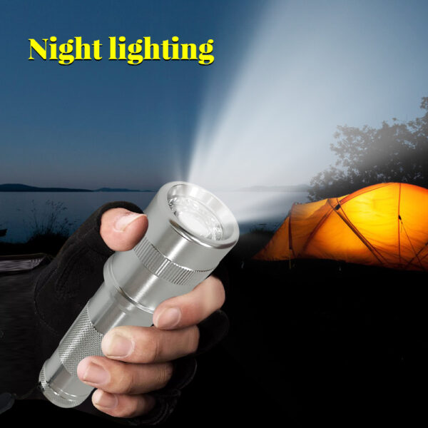 Silver color changing atmosphere flashlight night lighting camping scene, portable RGB handheld torch for outdoor hiking & tent night illumination