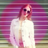 Fashion portrait shot with pink purple tone from color changing atmosphere flashlight, RGB mood fill light for street style selfie photography
