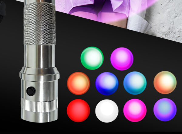 Silver color changing atmosphere flashlight full 10 RGB color palette chart, portable multi-color LED mood fill light all tone display product image