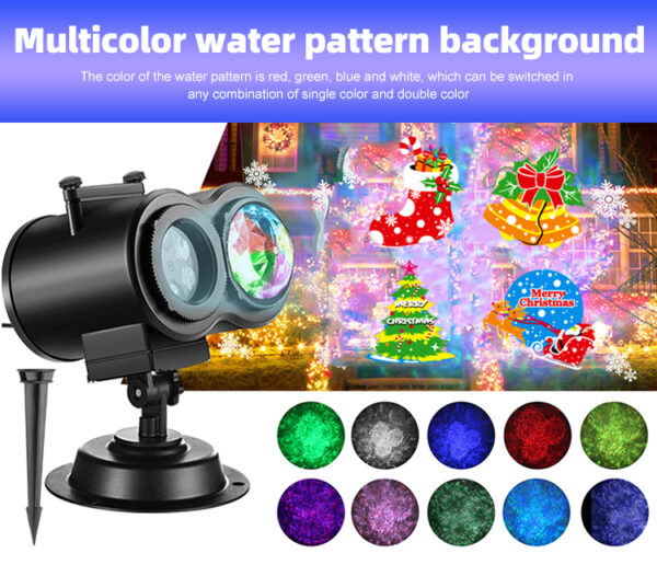 Dual lens Christmas projector light with holiday patterns & 10 colors water wave laser light outdoor