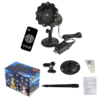 Full accessory kit of outdoor snowflake projection light, including main lamp, remote control, power adapter, ground stake, dual mounting brackets, screws, user manual and retail gift box, white background product package display