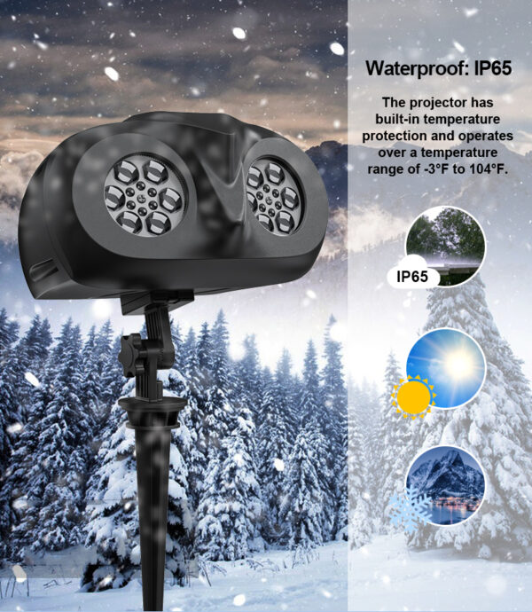 英文详情_04 Festlamp Dual Tube Snowflake Projector Light, IP65 waterproof outdoor snow projection lamp with wide temperature working range -3°F to 104°F for winter holiday decor