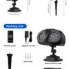 英文详情_06 Festlamp Dual Tube Snowflake Projector Light dimension drawing and complete packing list, includes remote, power adapter, ground stake, screws, user manual and gift box