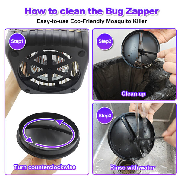 14 Step-by-step cleaning guide for solar bug zapper, unscrew counterclockwise, dump debris and rinse