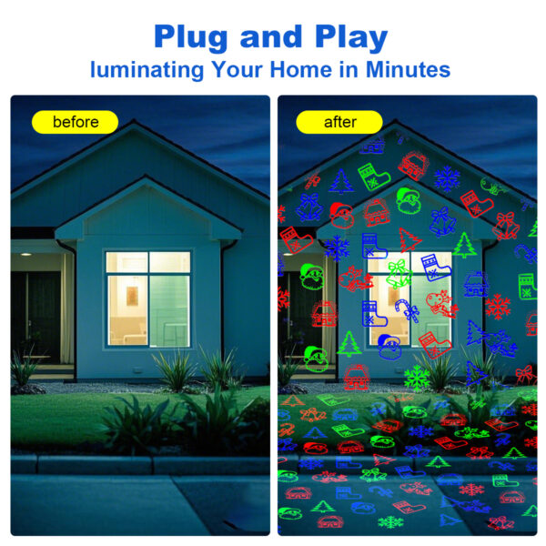 9 Before and after house decoration effect of plug and play Christmas laser projector light