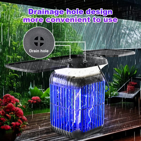 15 Drainage hole design on solar bug zapper drains rainwater quickly for outdoor rainy use