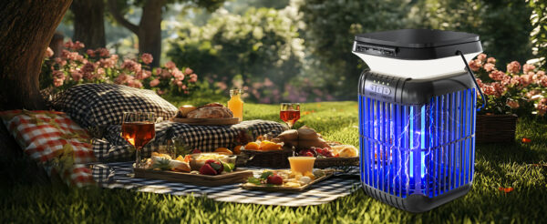 18 Solar electric bug zapper for outdoor garden lawn picnic scene