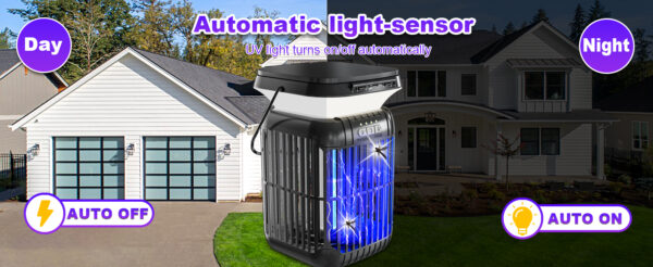 8 Auto on and off light sensor function for solar mosquito zapper