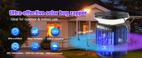 9 Ultra-effective solar bug zapper with EPA certified, solar & USB-C dual charging and IP65 waterproof