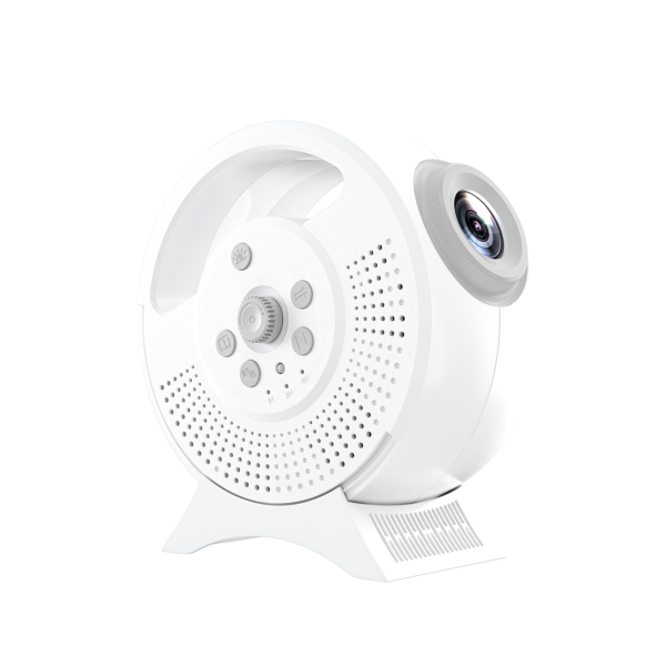 White 3D starry sky projector night light with built-in speaker and control buttons