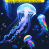 Promotional graphic of 3D jellyfish underwater projection from galaxy projector lamp, immersive home audiovisual scene display