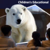 Kids education scene poster of space projector, giant polar bear animal projection for children's early learning at home