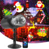 Christmas holiday projector light, double pattern LED projection lamp with Santa snowman tree elk bell slides, remote control outdoor yard garden waterproof holiday decor light