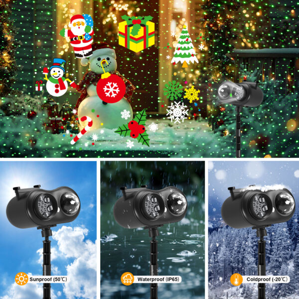 Dual lens holiday projector light with IP65 waterproof, sunproof up to 50℃ and coldproof down to -20℃, all weather outdoor yard decorative projection lamp