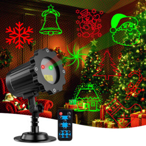 Festlamp Christmas Laser Projector Light with remote control, red green Christmas pattern projection lamp for outdoor yard holiday decoration