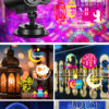 Festlamp dual lens Ramadan holiday projection lamp, full set 6 Ramadan & Eid Mubarak Islamic patterns, sheep crescent mosque lantern Arabic calligraphy, Eid Mubarak projector light for Muslim home yard decor