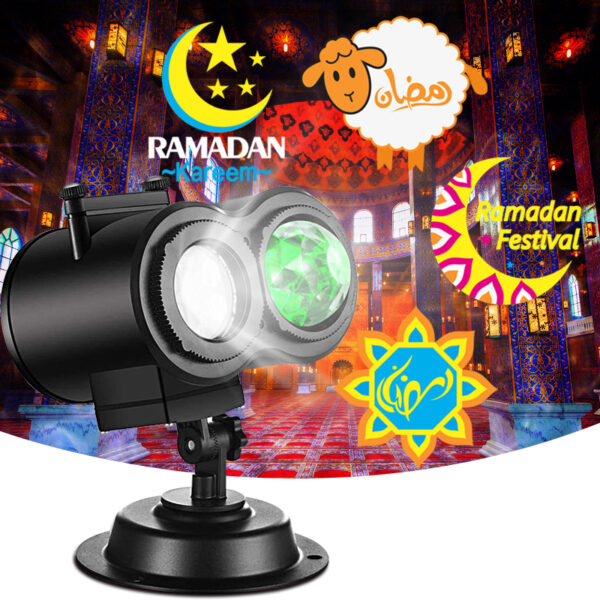 Festlamp dual lens Ramadan holiday projection lamp, Ramadan Kareem sheep crescent mosque patterns, Eid Mubarak projector light Muslim Islamic decor light for Saudi UAE home yard Eid yard decorative light