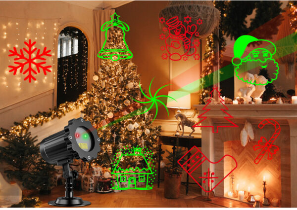 Festlamp indoor Christmas laser projector light with 10 red green Xmas patterns, home living room fireplace wall holiday decorative lamp