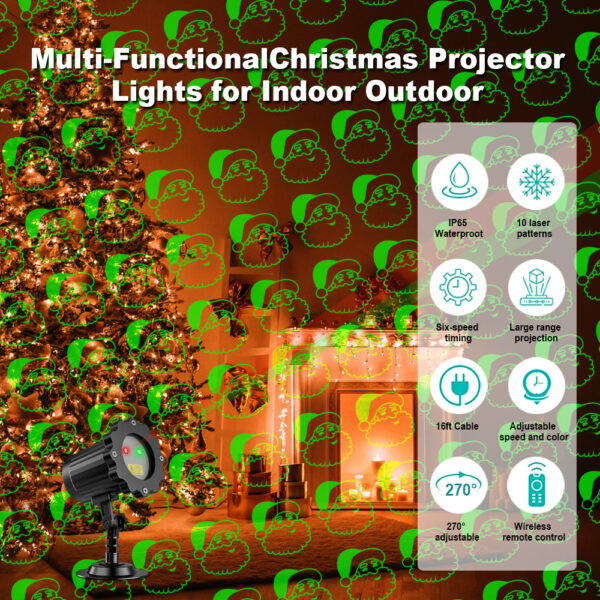 Festlamp multi-functional Christmas laser projector light IP65 waterproof with remote control, indoor outdoor Santa pattern holiday decoration lamp