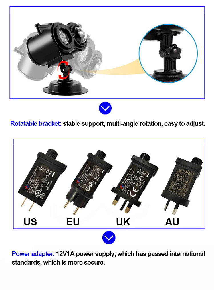 Festlamp Ramadan holiday projection lamp rotatable multi-angle bracket, 4 types power adapters US EU UK AU 12V1A certified supply, Eid Mubarak projector light global worldwide compatible