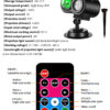 Festlamp Ramadan holiday projection lamp full spec sheet & RF remote control function diagram, IP44 waterproof 7W LED Eid Mubarak projector light with multi color flash motor timing adjustment