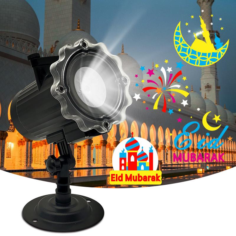 Festlamp Ramadan Projector Light, Eid Mubarak crescent moon mosque firework pattern outdoor projection lamp for Muslim Eid al-Fitr holiday decoration