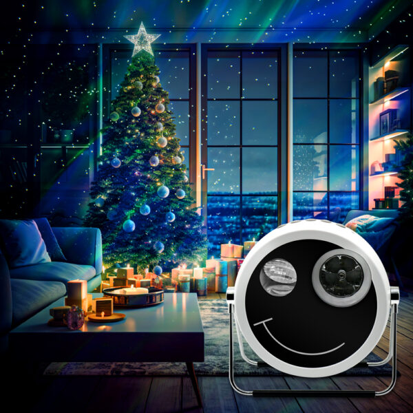 Festlamp white laser projector lamp with Christmas tree star projection background, dual lens galaxy aurora night light for indoor holiday decor