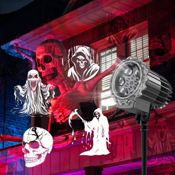 Halloween projector light outdoor house display, spooky ghost skull grim reaper patterns Halloween light for haunted wall Halloween decor