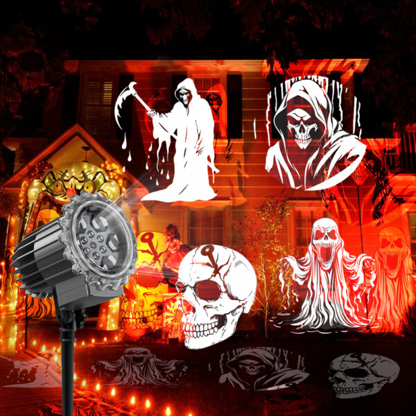 Festlamp Halloween projector light outdoor yard display, spooky ghost skull grim reaper patterns Halloween light for house Halloween decoration