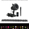 Ramadan Projector Light full kit with 6 interchangeable Islamic holiday pattern cards, includes lamp, EU plug adapter, wireless remote, ground spike, Eid & Ramadan themed slides for Muslim festival decoration