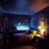 White laser projector lamp starry sky projection effect, blue galaxy star light on bedroom ceiling ambient night light