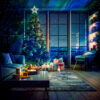 White laser projector lamp Christmas tree star light effect, colorful aurora starry sky projection indoor bedroom decor lamp