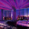 White laser projector lamp purple aurora nebula projection, colorful flowing galaxy light for luxury bedroom ceiling decor