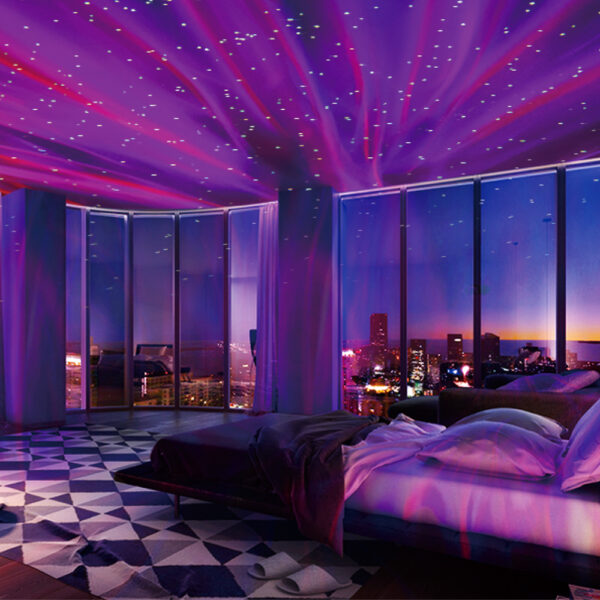 White laser projector lamp purple aurora nebula projection, colorful flowing galaxy light for luxury bedroom ceiling decor